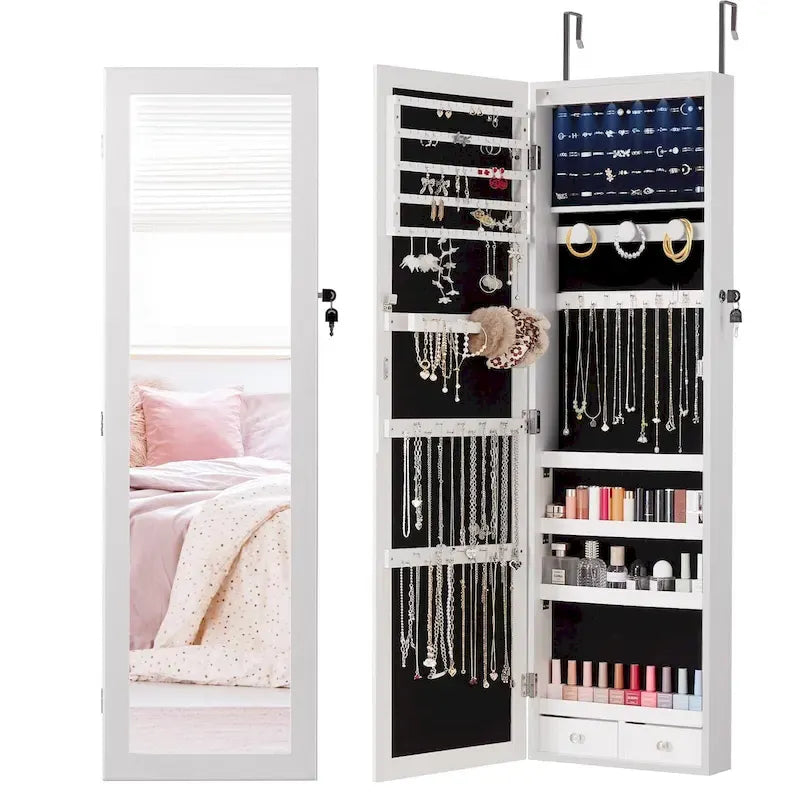 Wandmontierbarer Schmuckschrank aus Holzwerkstoff mit Ganzkörperspiegel, 35,6 cm B