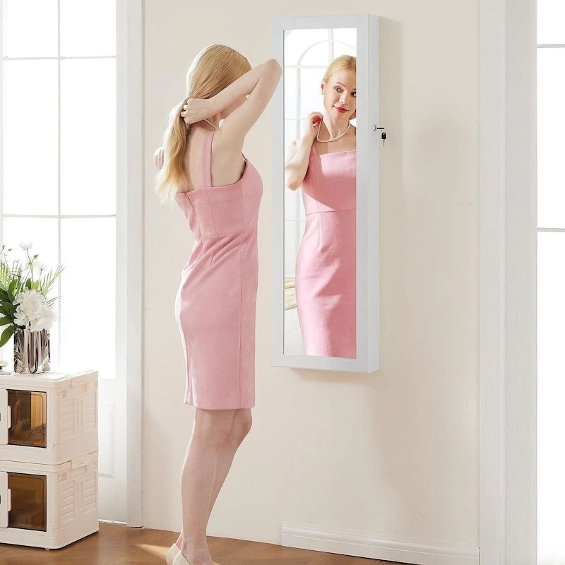 Wandmontierbarer Schmuckschrank aus Holzwerkstoff mit Ganzkörperspiegel, 35,6 cm B