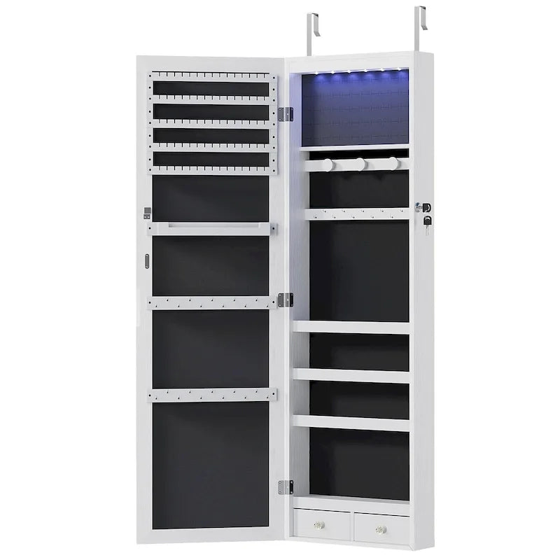 Wandmontierbarer Schmuckschrank aus Holzwerkstoff mit Ganzkörperspiegel, 35,6 cm B
