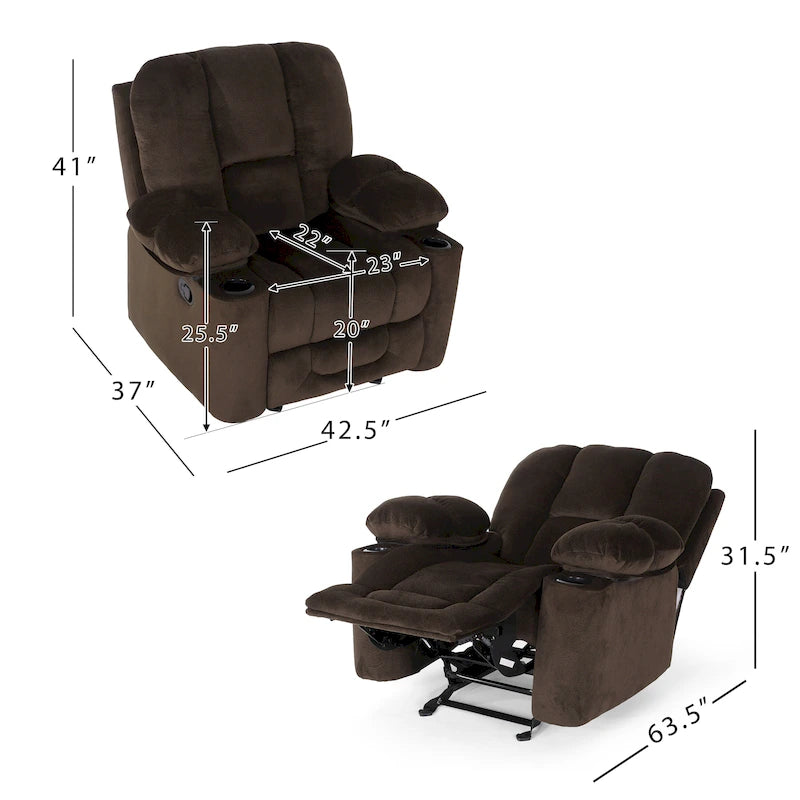 Manueller Relaxsessel aus Stoff mit zwei Getränkehaltern 42,5"L x 37"B x 41"H