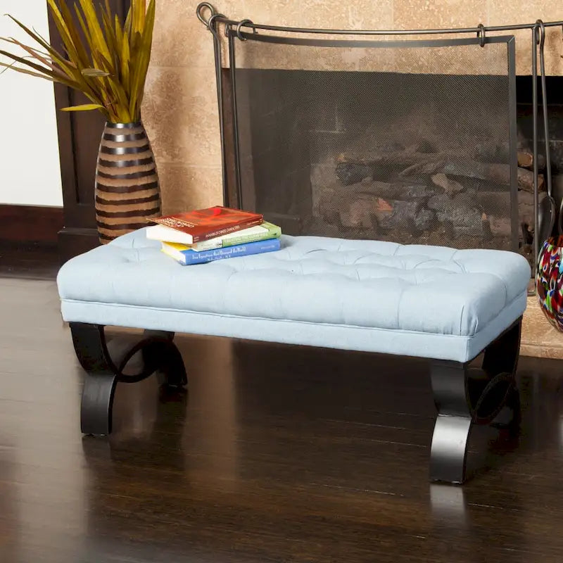 Stoffbezogene Ottoman-Sitzbank mit Beinen aus Birkenholz 104 cm L x 44 cm B x 43 cm H