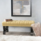 Stoffbezogene Ottoman-Sitzbank mit Beinen aus Birkenholz 104 cm L x 44 cm B x 43 cm H