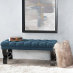 Stoffbezogene Ottoman-Sitzbank mit Beinen aus Birkenholz 104 cm L x 44 cm B x 43 cm H