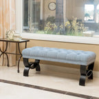 Stoffbezogene Ottoman-Sitzbank mit Beinen aus Birkenholz 104 cm L x 44 cm B x 43 cm H