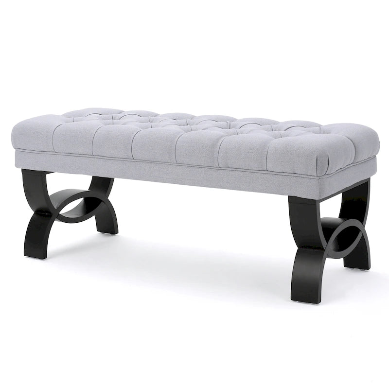 Stoffbezogene Ottoman-Sitzbank mit Beinen aus Birkenholz 104 cm L x 44 cm B x 43 cm H