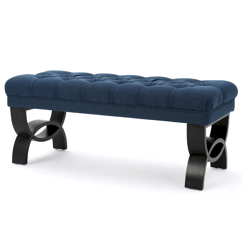 Stoffbezogene Ottoman-Sitzbank mit Beinen aus Birkenholz 104 cm L x 44 cm B x 43 cm H
