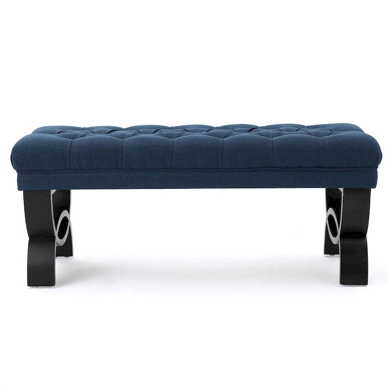 Stoffbezogene Ottoman-Sitzbank mit Beinen aus Birkenholz 104 cm L x 44 cm B x 43 cm H