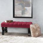 Stoffbezogene Ottoman-Sitzbank mit Beinen aus Birkenholz 104 cm L x 44 cm B x 43 cm H