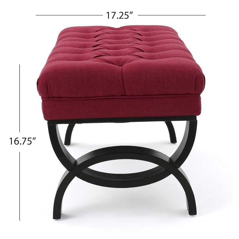 Stoffbezogene Ottoman-Sitzbank mit Beinen aus Birkenholz 104 cm L x 44 cm B x 43 cm H