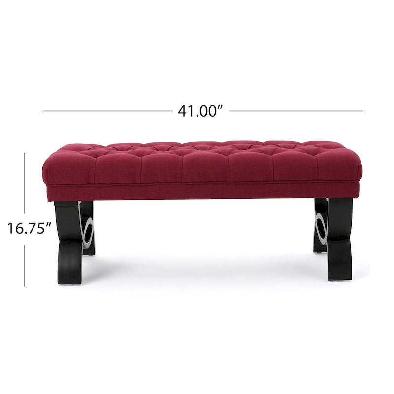 Stoffbezogene Ottoman-Sitzbank mit Beinen aus Birkenholz 104 cm L x 44 cm B x 43 cm H