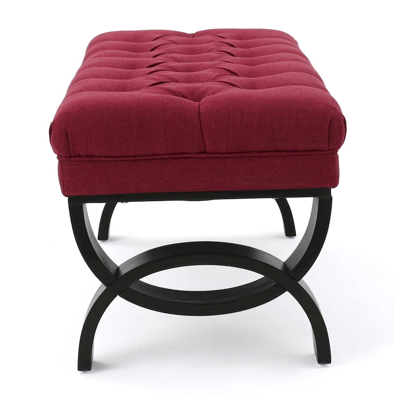 Stoffbezogene Ottoman-Sitzbank mit Beinen aus Birkenholz 104 cm L x 44 cm B x 43 cm H