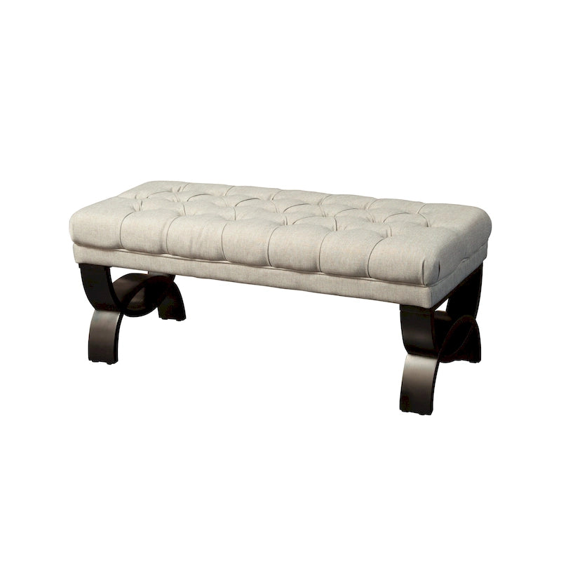 Stoffbezogene Ottoman-Sitzbank mit Beinen aus Birkenholz 104 cm L x 44 cm B x 43 cm H