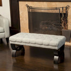 Stoffbezogene Ottoman-Sitzbank mit Beinen aus Birkenholz 104 cm L x 44 cm B x 43 cm H