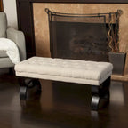 Stoffbezogene Ottoman-Sitzbank mit Beinen aus Birkenholz 104 cm L x 44 cm B x 43 cm H