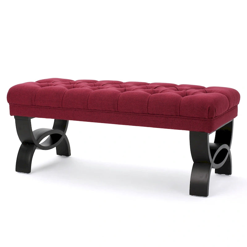 Stoffbezogene Ottoman-Sitzbank mit Beinen aus Birkenholz 104 cm L x 44 cm B x 43 cm H