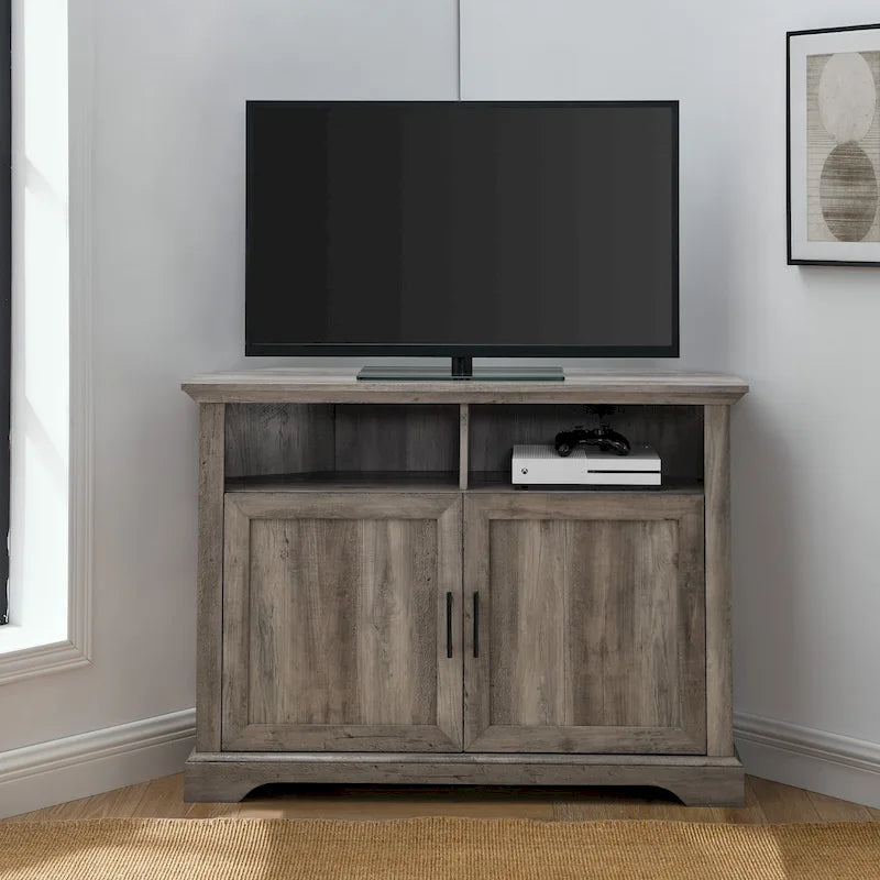 MDF- und Laminat-Eck-TV-Ständer mit gerillten Türen 44"B x 16"T x 32"H
