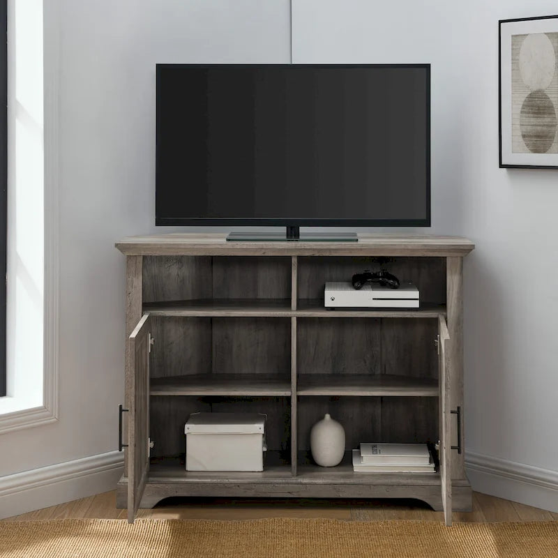 MDF- und Laminat-Eck-TV-Ständer mit gerillten Türen 44"B x 16"T x 32"H
