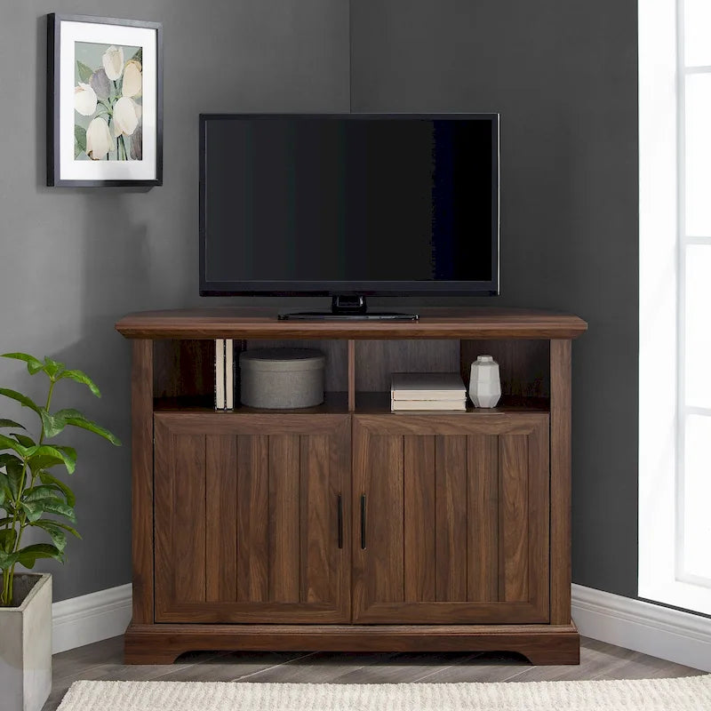 MDF- und Laminat-Eck-TV-Ständer mit gerillten Türen 44"B x 16"T x 32"H