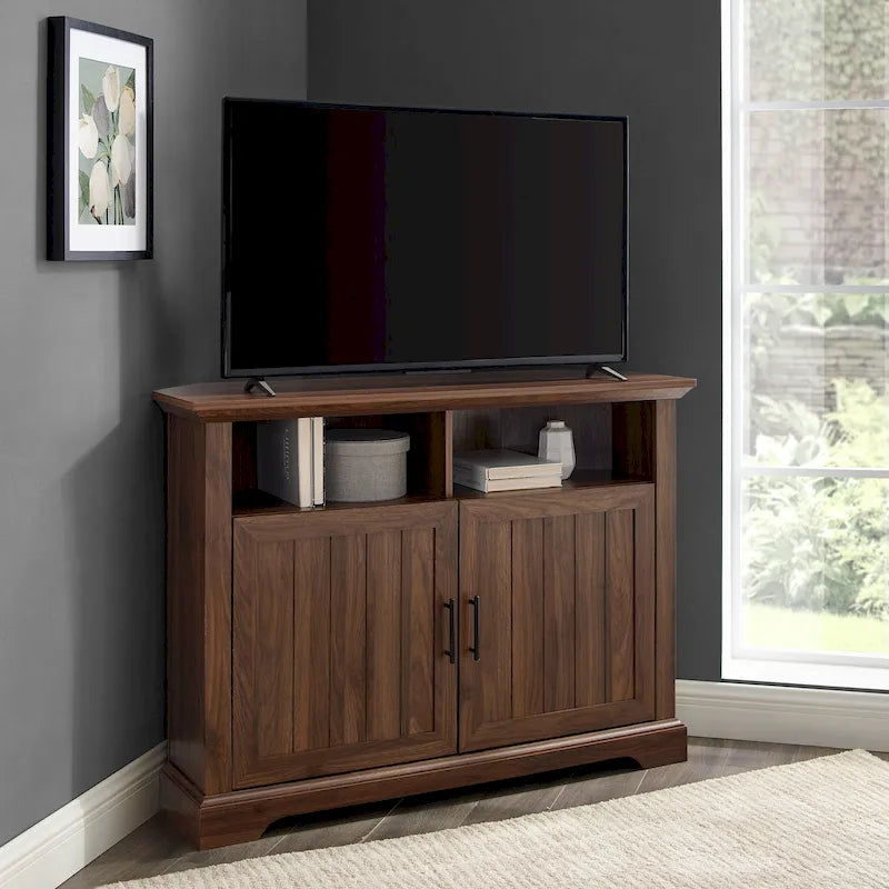 MDF- und Laminat-Eck-TV-Ständer mit gerillten Türen 44"B x 16"T x 32"H