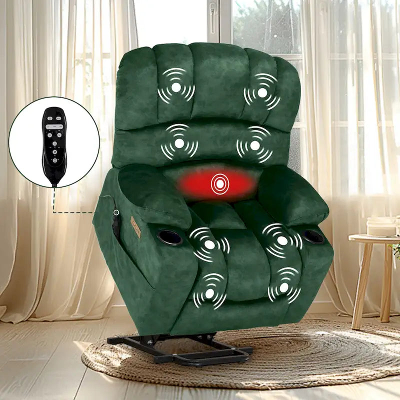 Fabrik- & Kunstleder-Sessel mit elektrischer Aufstehhilfe, Massage und Heizung 94 cm B x 86 cm T x 107 cm H