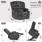 Fabrik- & Kunstleder-Sessel mit elektrischer Aufstehhilfe, Massage und Heizung 94 cm B x 86 cm T x 107 cm H