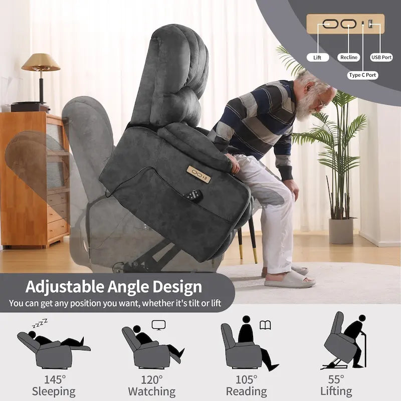 Fabrik- & Kunstleder-Sessel mit elektrischer Aufstehhilfe, Massage und Heizung 94 cm B x 86 cm T x 107 cm H