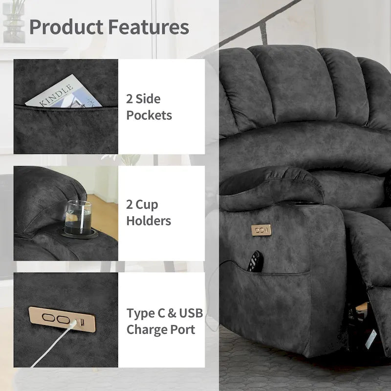 Fabrik- & Kunstleder-Sessel mit elektrischer Aufstehhilfe, Massage und Heizung 94 cm B x 86 cm T x 107 cm H