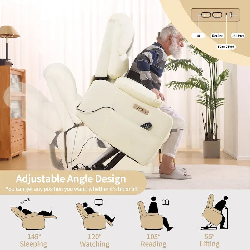 Fabrik- & Kunstleder-Sessel mit elektrischer Aufstehhilfe, Massage und Heizung 94 cm B x 86 cm T x 107 cm H
