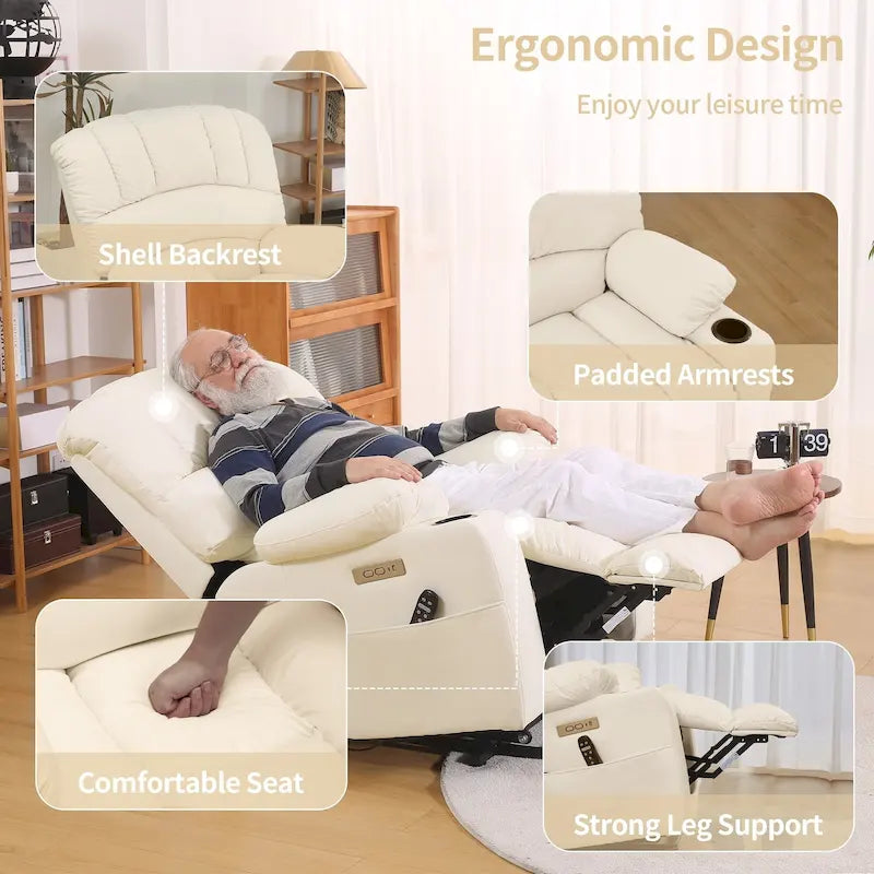 Fabrik- & Kunstleder-Sessel mit elektrischer Aufstehhilfe, Massage und Heizung 94 cm B x 86 cm T x 107 cm H