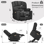 Fabrik- & Kunstleder-Sessel mit elektrischer Aufstehhilfe, Massage und Heizung 94 cm B x 86 cm T x 107 cm H