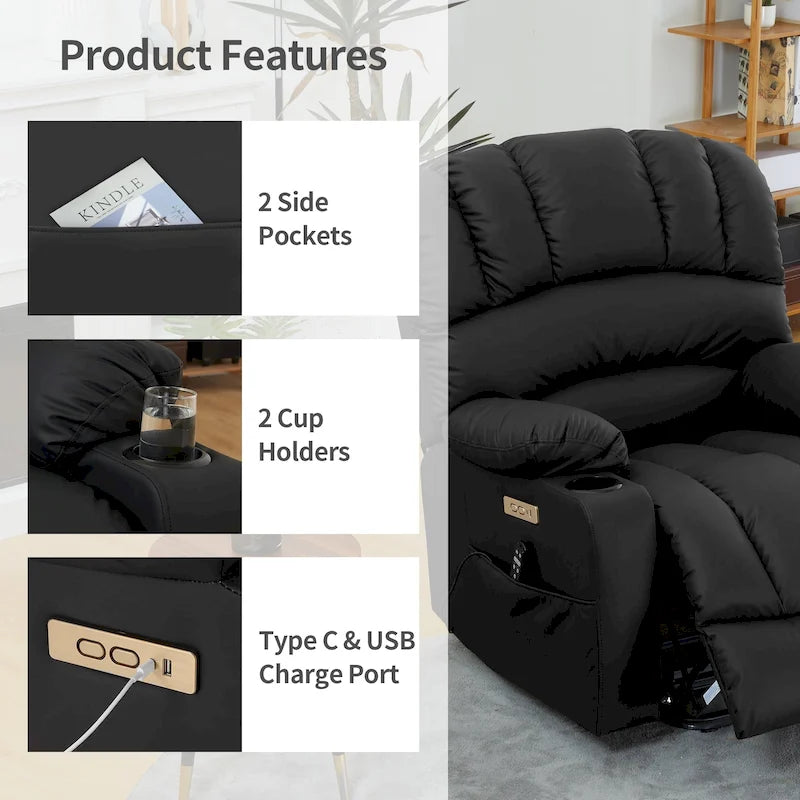 Fabrik- & Kunstleder-Sessel mit elektrischer Aufstehhilfe, Massage und Heizung 94 cm B x 86 cm T x 107 cm H
