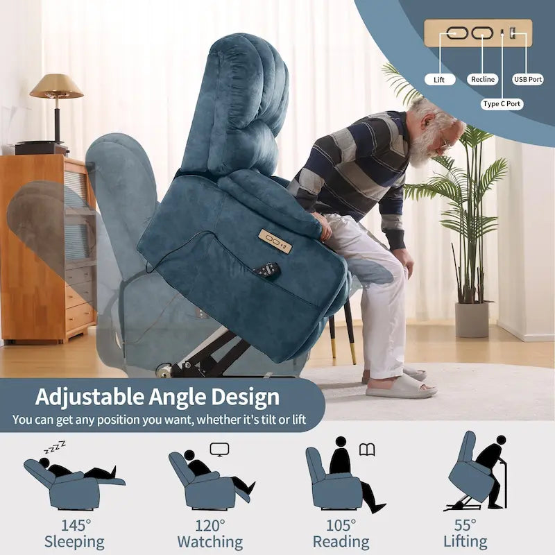 Fabrik- & Kunstleder-Sessel mit elektrischer Aufstehhilfe, Massage und Heizung 94 cm B x 86 cm T x 107 cm H