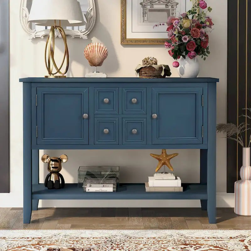 Buffet-Sideboard aus massivem Akazienholz mit 4 Schubladen und 2 Schränken 117 cm L x 38 cm B x 86 cm H