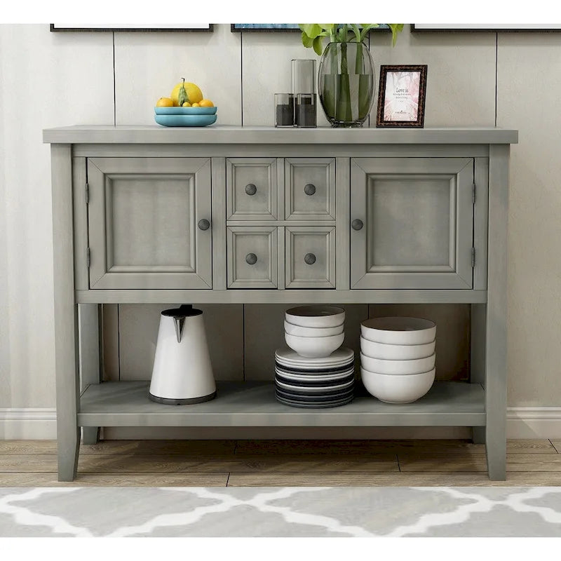 Buffet-Sideboard aus massivem Akazienholz mit 4 Schubladen und 2 Schränken 117 cm L x 38 cm B x 86 cm H