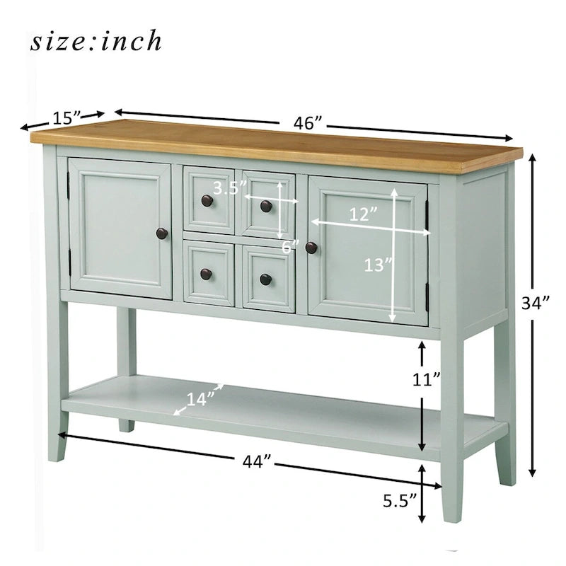 Buffet-Sideboard aus massivem Akazienholz mit 4 Schubladen und 2 Schränken 117 cm L x 38 cm B x 86 cm H