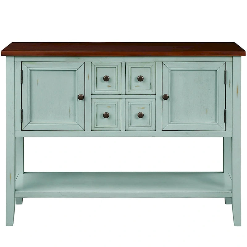 Buffet-Sideboard aus massivem Akazienholz mit 4 Schubladen und 2 Schränken 117 cm L x 38 cm B x 86 cm H
