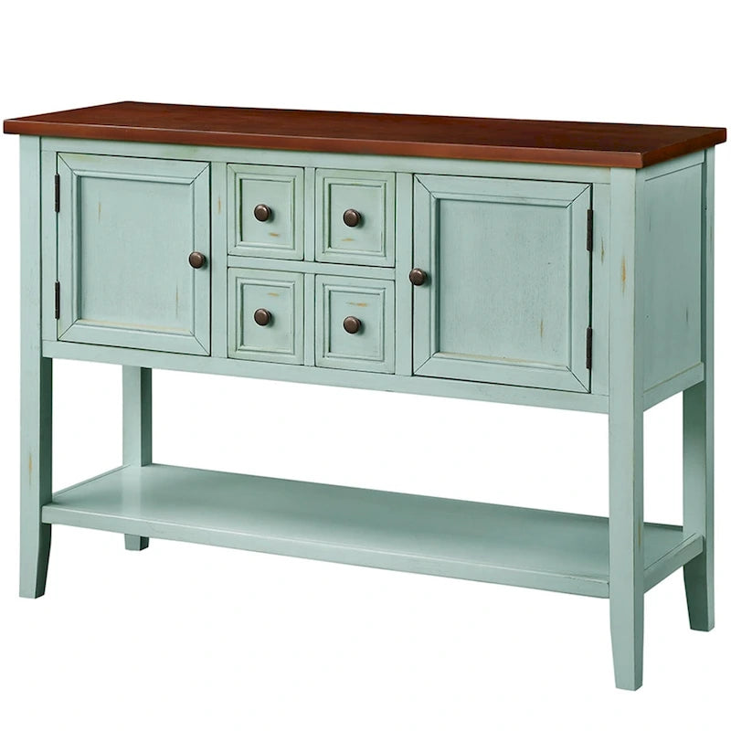 Buffet-Sideboard aus massivem Akazienholz mit 4 Schubladen und 2 Schränken 117 cm L x 38 cm B x 86 cm H
