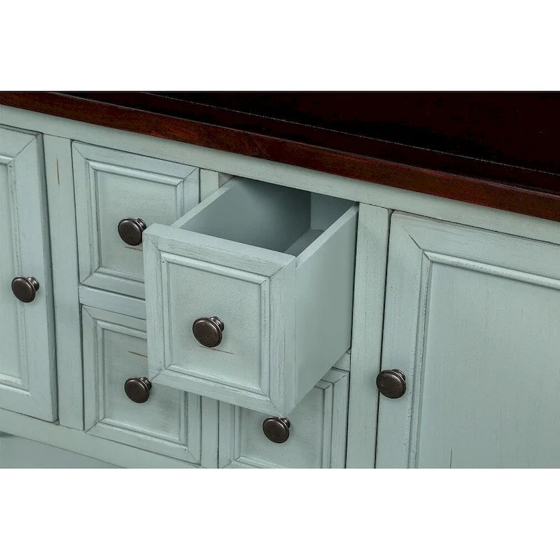 Buffet-Sideboard aus massivem Akazienholz mit 4 Schubladen und 2 Schränken 117 cm L x 38 cm B x 86 cm H