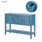Buffet-Sideboard aus massivem Akazienholz mit 4 Schubladen und 2 Schränken 117 cm L x 38 cm B x 86 cm H