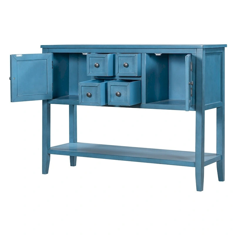 Buffet-Sideboard aus massivem Akazienholz mit 4 Schubladen und 2 Schränken 117 cm L x 38 cm B x 86 cm H