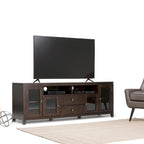 TV-Möbel aus Massivholz mit Türen aus gehärtetem Glas, 183 cm B x 44,5 cm T x 66 cm H