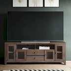 TV-Möbel aus Massivholz mit Türen aus gehärtetem Glas, 183 cm B x 44,5 cm T x 66 cm H