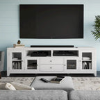 TV-Möbel aus Massivholz mit Türen aus gehärtetem Glas, 183 cm B x 44,5 cm T x 66 cm H