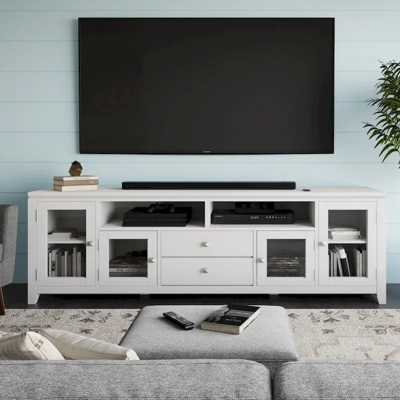 TV-Möbel aus Massivholz mit Türen aus gehärtetem Glas, 183 cm B x 44,5 cm T x 66 cm H