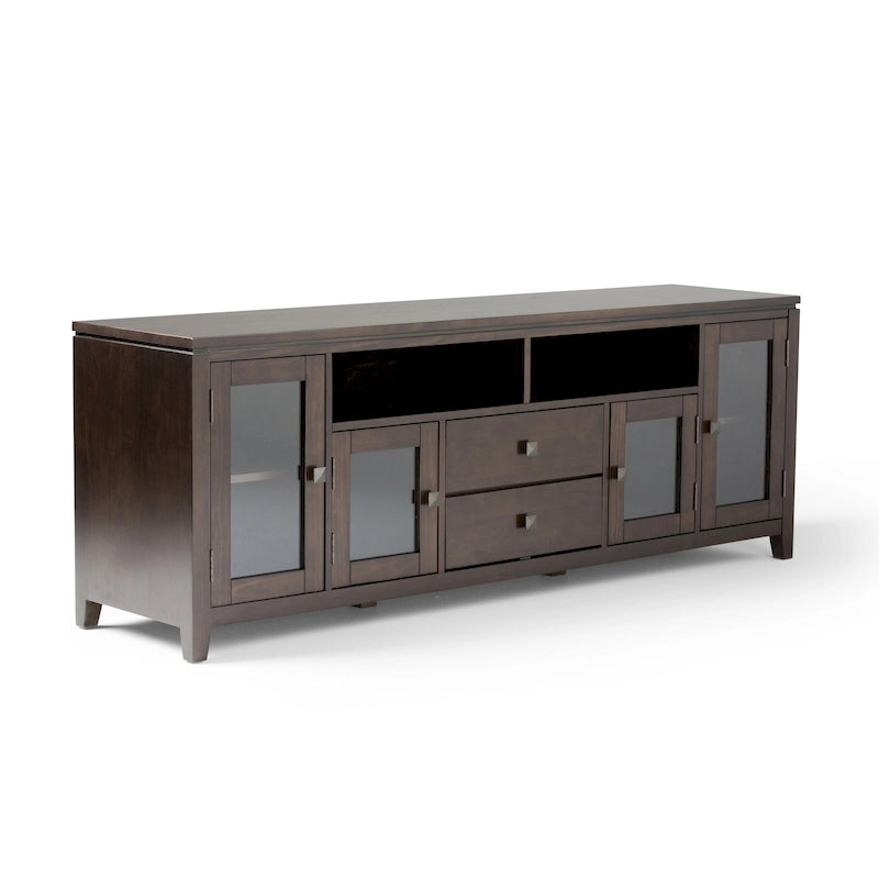 TV-Möbel aus Massivholz mit Türen aus gehärtetem Glas, 183 cm B x 44,5 cm T x 66 cm H