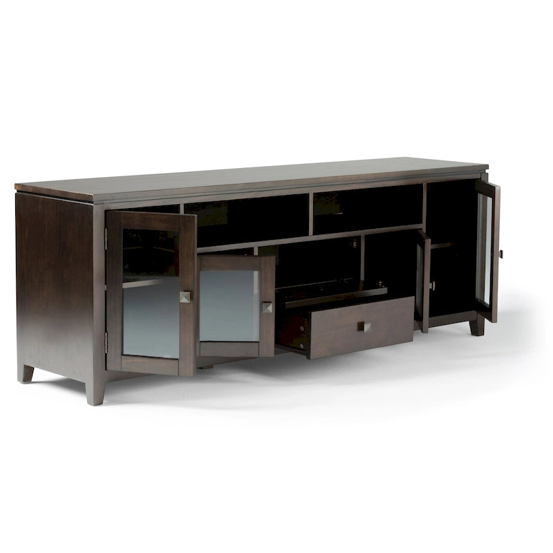 TV-Möbel aus Massivholz mit Türen aus gehärtetem Glas, 183 cm B x 44,5 cm T x 66 cm H