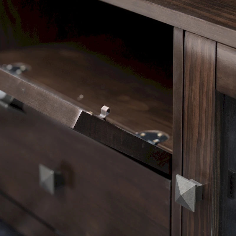 TV-Möbel aus Massivholz mit Türen aus gehärtetem Glas, 183 cm B x 44,5 cm T x 66 cm H