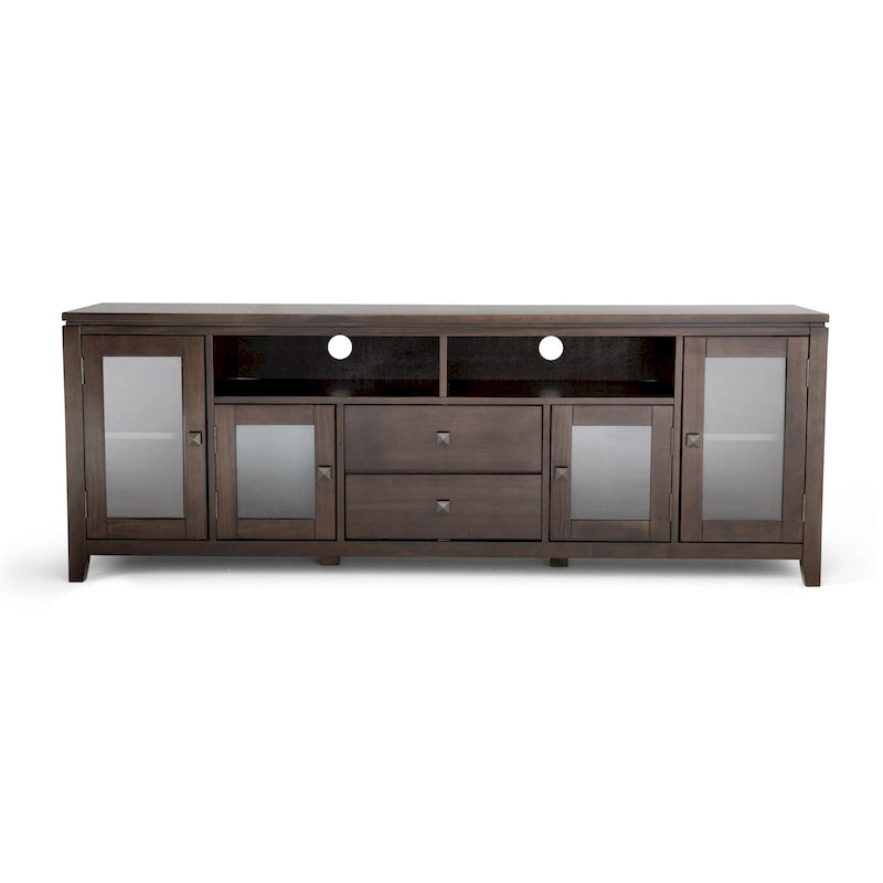 TV-Möbel aus Massivholz mit Türen aus gehärtetem Glas, 183 cm B x 44,5 cm T x 66 cm H