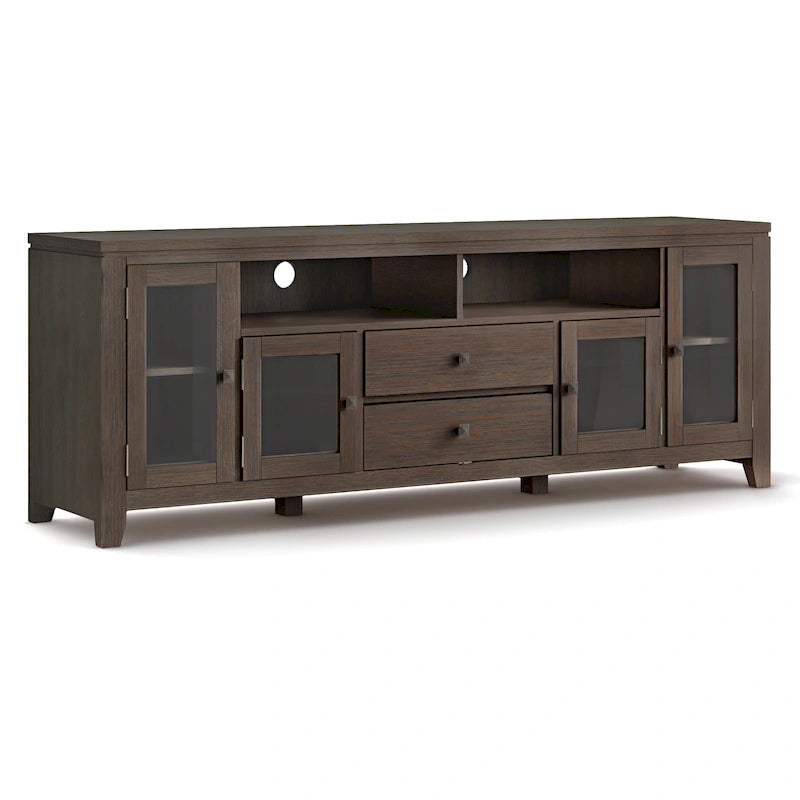 TV-Möbel aus Massivholz mit Türen aus gehärtetem Glas, 183 cm B x 44,5 cm T x 66 cm H