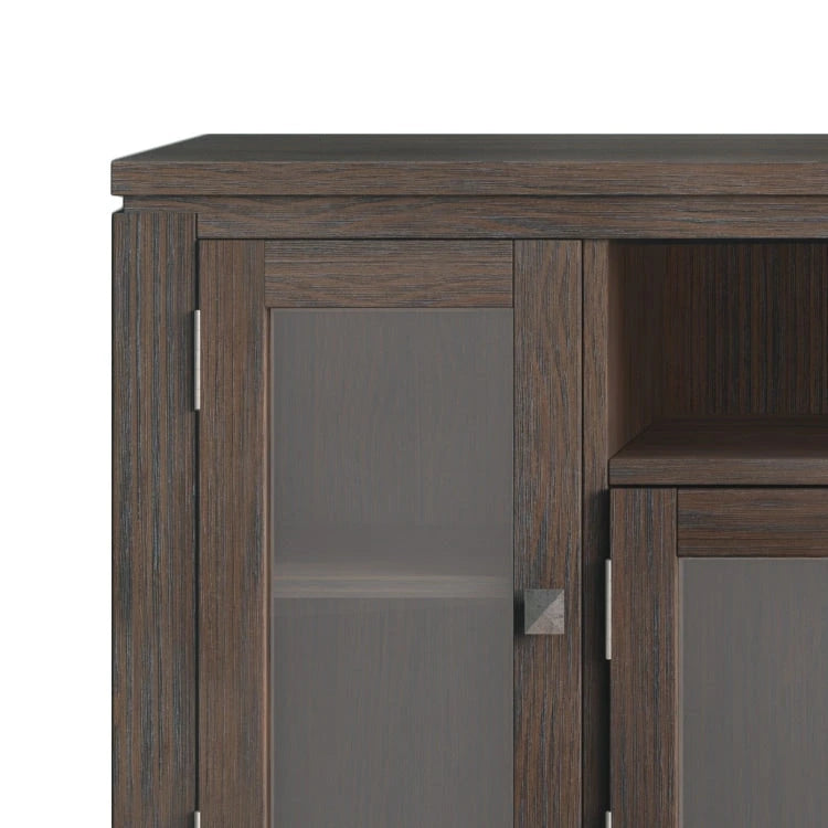TV-Möbel aus Massivholz mit Türen aus gehärtetem Glas, 183 cm B x 44,5 cm T x 66 cm H